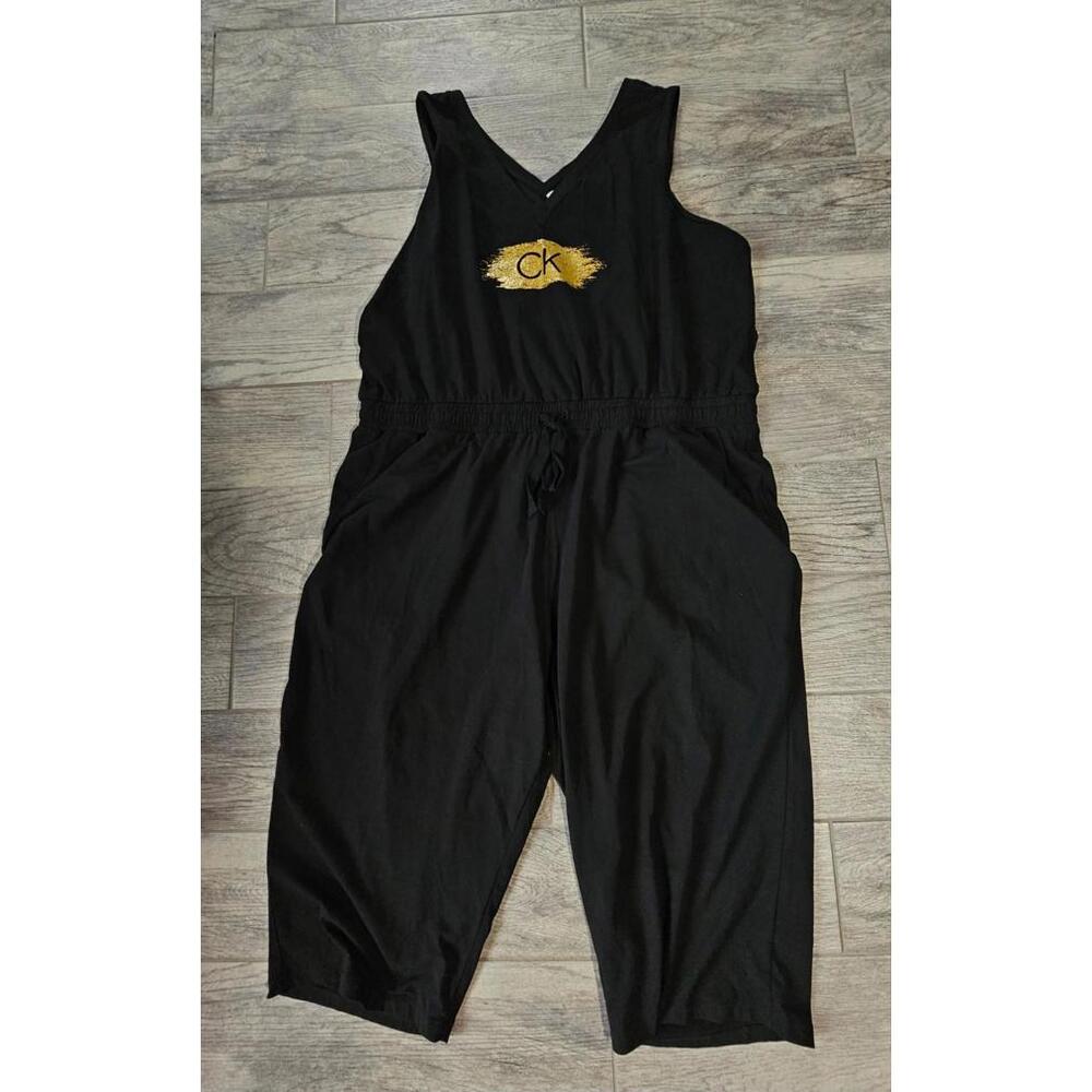 Women's Calvin Klein Romper Jumper Pants Black Sleeveless Size 2X Pockets Logo